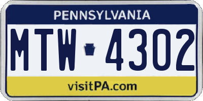 PA license plate MTW4302