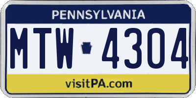PA license plate MTW4304