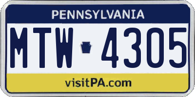 PA license plate MTW4305