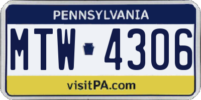 PA license plate MTW4306