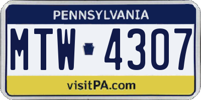 PA license plate MTW4307