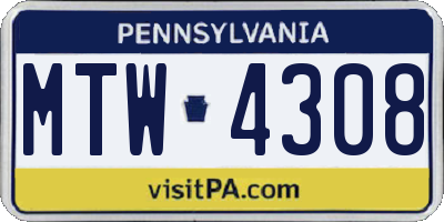 PA license plate MTW4308