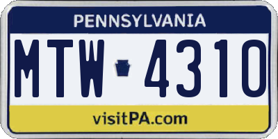 PA license plate MTW4310