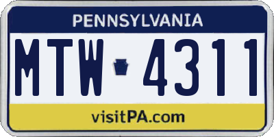 PA license plate MTW4311