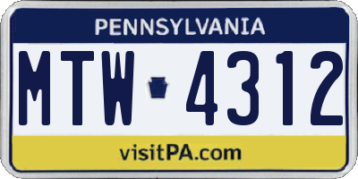 PA license plate MTW4312