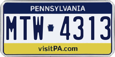 PA license plate MTW4313