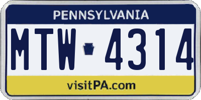 PA license plate MTW4314