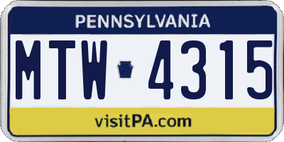 PA license plate MTW4315