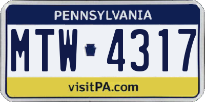 PA license plate MTW4317