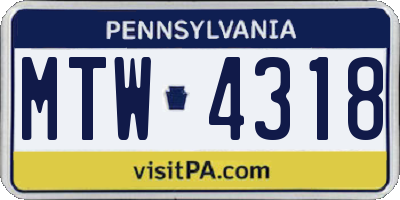 PA license plate MTW4318