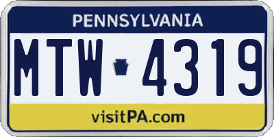 PA license plate MTW4319