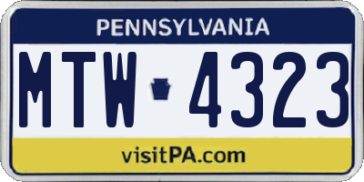 PA license plate MTW4323