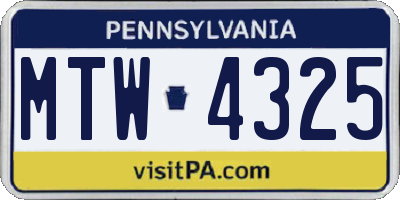 PA license plate MTW4325