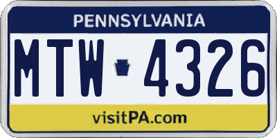 PA license plate MTW4326