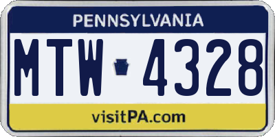 PA license plate MTW4328