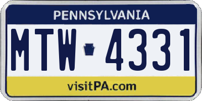 PA license plate MTW4331