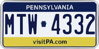 PA license plate MTW4332