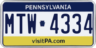 PA license plate MTW4334