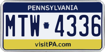 PA license plate MTW4336