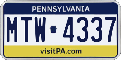 PA license plate MTW4337