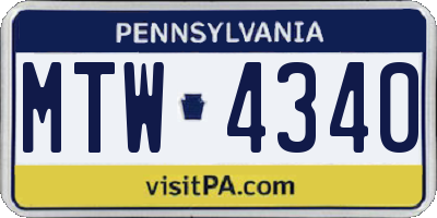 PA license plate MTW4340