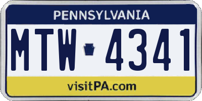 PA license plate MTW4341
