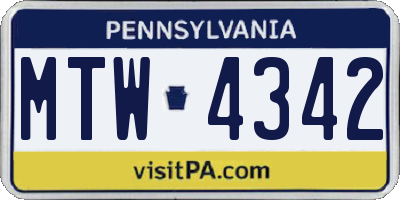 PA license plate MTW4342