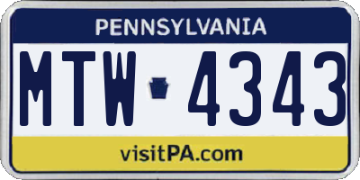 PA license plate MTW4343