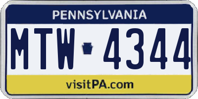 PA license plate MTW4344