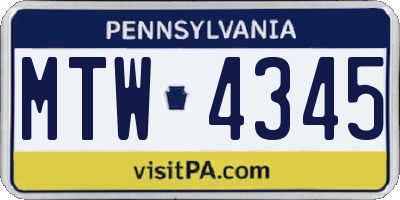 PA license plate MTW4345