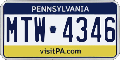 PA license plate MTW4346