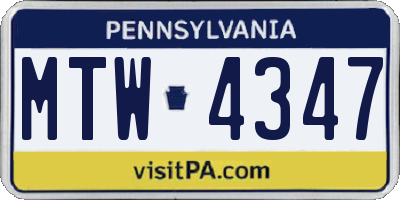 PA license plate MTW4347