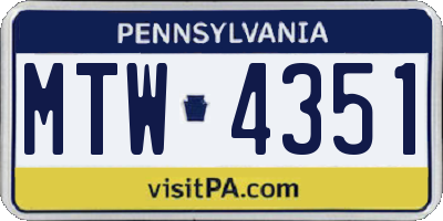 PA license plate MTW4351
