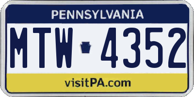 PA license plate MTW4352