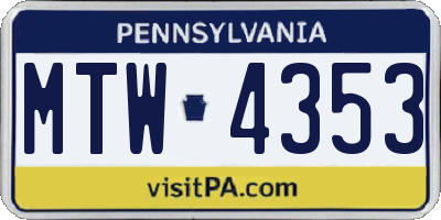 PA license plate MTW4353