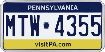 PA license plate MTW4355