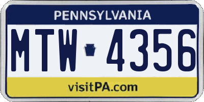 PA license plate MTW4356