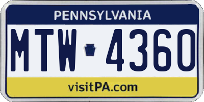PA license plate MTW4360