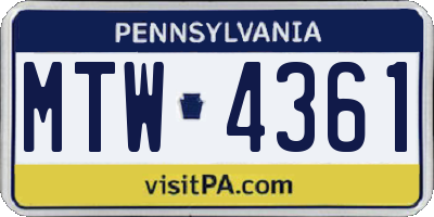 PA license plate MTW4361
