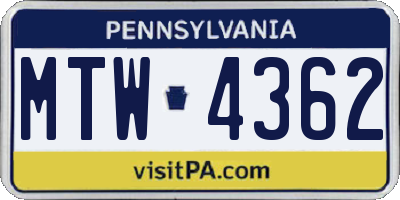 PA license plate MTW4362
