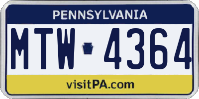 PA license plate MTW4364
