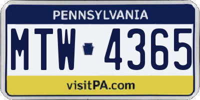 PA license plate MTW4365
