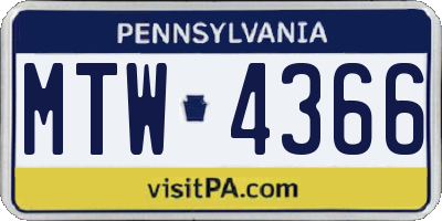PA license plate MTW4366