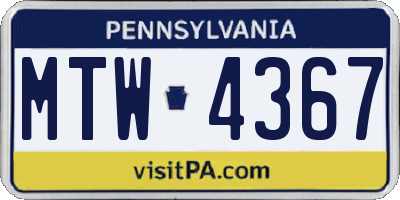 PA license plate MTW4367