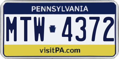 PA license plate MTW4372