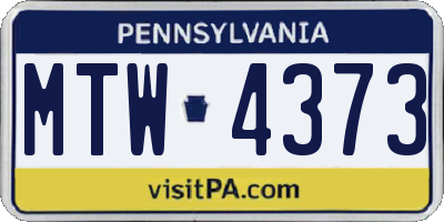 PA license plate MTW4373