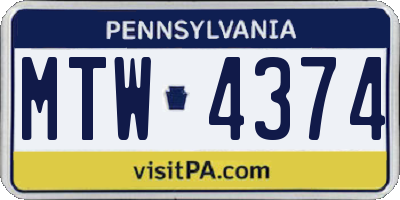 PA license plate MTW4374