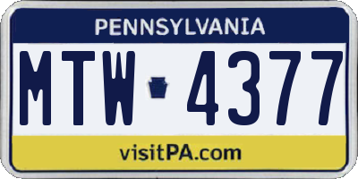 PA license plate MTW4377
