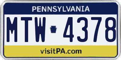 PA license plate MTW4378