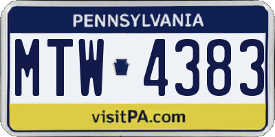 PA license plate MTW4383